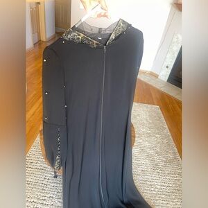Elegant black abaya with gold beads